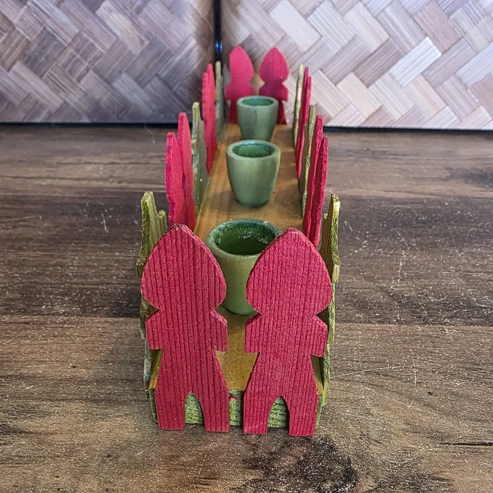 Scandinavian Sweden Christmas Red & Green Wooden Candle‎ Holder Christmas Tree